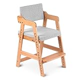 Ezebaby Hochstuhl, höhenverstellbarer Holzhochstuhl für kinder von 3 bis 12 Jahren Buchenholz Kinderstuhl, Lehrstuhl, Stabil & Sicher bis 90 kg für Kinder und Erwachsener (Natur)