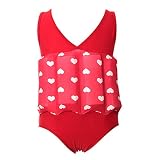 FYMNSI Kinder Badeanzug mit Schwimmhilfe Mädchen Jungen Unisex Schwimmender Shwimmanzug Bojenanzüge Entnehmbare Auftriebsbojen Ärmellos Float Anzug Einteiler Bademode Badebekleidung Rot 2-3 Jahre