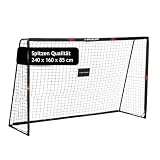 Dunlop Fußballtor - Fussballtor 240 x 160 x 85 cm - Fußball Tor - Fussballtore für Garten Kinder und Erwachsene - Fussball Trainingszubehör für Innen und Außen - Metall - Schwarz/Rot