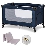 hauck Baby Reisebett Set mit Matratze und Moskitonetz Dream n Play - faltbares Kinder Babyreisebett mit Tasche und seitlichem Eingang - Navy Blue
