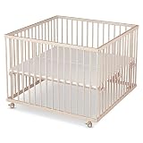 Sämann Laufstall Baby 100x100 cm | TÜV geprüft 2023 | stufenlos höhenverstellbar | Laufgitter Premium | Babybett aus Holz | Krabbelgitter Komplettset natur