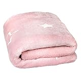 Dhal Little Stars Krabbeldecke mit leuchtenden Sternen, weiche Fleecedecke, Polyester, rosa, 150 x 125 cm