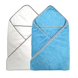Polyte - Premium-Baby-Badetuch - Kapuze - hypoallergene Mikrofaser - Blau & Weiß - 91,4 x 91,4 cm - 2 Stück