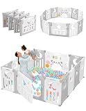 Dripex Laufstall Baby, laufgitter baby aus Kunststoff, laufstall baby faltbar 150×150cm, laufstall mit Tür und Spielzeugboard 14-Paneele