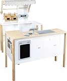 small foot Kaufladen Multifunktion Fresh aus Holz, mit Zubehör und als Küche verwendbar, ab 3 Jahren, 11436, Weiß