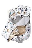 Medi Partners 5 teilig Babynestchen Set Babynest 100x60x15 herausnehmbarer Einsatz Bett Kuschelnest Krabbeldecke Babys Neugeborene 100% Baumwolle (Boho mit Beige Minky)