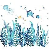 5 Blatt 3D Unter dem Meer Seetang Wandtattoos Meer Schildkröten Wandaufkleber Seetang Qualle Fisch Abnehmbare Vinyl Wand Aufkleber für Kinder Baby Schlafzimmer Badezimmer Wohnzimmer Dekor