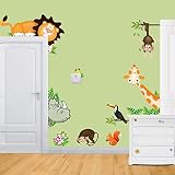 WandSticker4U®- Wandtattoo lustige SAFARI TIERE I Wandaufkleber Wandsticker Dschungel Nashorn Giraffe Waldtiere Affe Löwe Park Zoo Eichhörnchen I Deko für Kinderzimmer Babyzimmer Kinder baby Junge