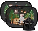 Systemoto Sonnenschutz Auto Baby mit Zertifiziertem UV Schutz (2er Set) - Autofenster Sonnenschutz für Kinder mit süßen Tier Motiven (Forest Animals)