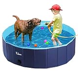 Fuloon Hundepool mit Ablassventil, Faltbarer Hunde Pool Katzenpool Swimmingpool Planschbecken Schwimmbad Hundebadewanne PVC-rutschfest, Verschleißfest (80 * 80 * 20cm, Blue-Blue)