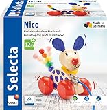 Selecta 62026 Nico, Nachzieh Hund, Schiebe-und Nachziehspielzeug aus Holz, 12 cm