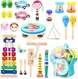 Ohuhu 28 Stück Musikinstrumente Musical Instruments Set, Musikinstrumente für Kinder Kinderspielzeug ab 1 Jahr Schlagzeug Schlagwerk Rhythmus Werkzeuge Musik Kinderspielzeug für Weihnachten Geschenk