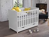 Love For Sleep Babybett Gitterbett mit Schublade 120 x 60 cm + Hölzerne Sicherheitsbarriere