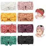 Makone Baby Stirnband, Stretchy Dot Haarband mit Bögen Pom Pom Bun 5,5 Zoll Big Hair Bow Stirnband für Säuglingsbabys - Mehrfarbig, 8er Pack