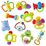 WISHTIME Rassel Beißring Set Baby Spielzeug ab 0 3 6 9 Monate 11 PCS Shaker Greifen Rassel Baby Kleinkind Spielzeug Frühe Lernspielzeug für Jungen Mädchen Baby Geschenke