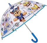 Nickelodeon Transparenter Paw Patrol Regenschirm für Kinder Blue Stick Regenschirm für Jungen – Marshall Chase und Rubble Print – Winddicht Dome Brolly mit Sicherheitsöffnung 65 cm, blau