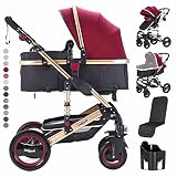 Daliya Bambimo 2in1 Kinderwagen - Kombikinderwagen 9-Teiliges Set incl. Babywanne & Sportsitz/Buggy - 1-Klick-System/Alu-Rahmen/Voll-Gummireifen/Sonnenschutz/Getränkehalter in Bordeaux-Rot