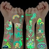 Meerjungfrau Tattoo Kinder,10 Blätter Leuchtende Kindertattoos Meerjungfrau Spielzeug Mädchen,Geburtstagsdeko Meerjungfrau Mitgebsel Kindergeburtstag Geschenke Weihnachten Adventskalender Füllung
