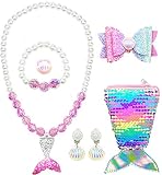 Felly Kleine Mädchen Schmucksets, Kinderschmuck Mädchen 7Pcs Meerjungfrau Handtasche mit Halskette, Ringe, Armbänder, Haarspange für Kinder Spielzeug Geschenke ab 3 4 5 6 7 8 Jahre Mädchen