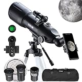 ESSLNB Teleskop Astronomie 400/80MM Refraktor Teleskop für Kinder Einsteiger Erwachsene Linsenteleskop mit 10x Phoneadapter Mondfilter Stativ und Tasche Schwarz
