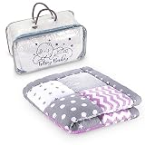 Baby Krabbeldecke Velvet spieldecke 100x100 cm - Patchwork Laufgittereinlage Baumwolle mit Velvet und Waffelpique Rosa-Grau