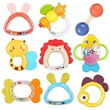 MOONTOY Baby Rassel BeißRing Set Baby Spielzeug ab 0 1 2 3 4 5 6 7 8 9 10 11 12 Monate, 9PCS Shaker Greifen Beissring Motorikspielzeug Neugeborene Babyspielzeug Geschenk FüR Junge MäDchen Kleinkinder