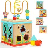 TOP BRIGHT Motorikwürfel 5-in-1 aus Holz - Aktivitäten-Würfel für Kinder und Babys von 1 und 2 Jahren - Aktivitäts-Center mit Perlenlabyrinth und Sortieren - Spielzeug für Jungen & Mädchen