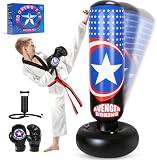 YasinKidz Boxsack Kinder, 168cm Aufblasbare Boxsack Stehend Kinder Standboxsack mit Boxhandschuhen für Training, Karate, Taekwondo, Boxen, MMA and Stressabbau