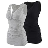 MANCI Chwangerschafts & Still-Shirt, Damen Baumwolle Stillen Kleidung Schwangerschaft Top Umstandsmode Unterwäsche (Schwarz&Grau, M)