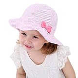 Baby Sonnenhut Mädchen Schirmmütze Kinder Hüte Flapper UV Schutz Caps Faltbarer Eimer Hut Weiche Baumwolle Strand Hüte Hut des Breiten Krempe Fischers rosa vertikal gestreifte Schleife,50 cm/1-2 Jahre