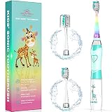 Dada-Tech Elektrische Zahnbürste Kinder Ultraschall Batterie kinderzahnbürste mit Timer Schalltechnologie für Jungen und Mädchen ab 3 Jahren, Regenbogen-LED-Lichter, 3 weiche Bürstenköpfe (Grün)