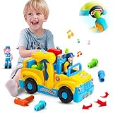 Auto Spielzeug ab 2 3 4 5-jährige Jungen Mädchen Multifunktionale Konstruktion auseinander nehmen Bump &Go Baufahrzeuge Früherziehung mit Musik/Beleuchtung Weihnachten Geburtstags Geschenke für Kinder