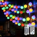 Lichterkette Außen Bunt, [100 LED]13M 8 Modi Lichterkette Kugeln mit Fernbedienung,Lichterkette Außen/Innen mit Stecker, für Kinderzimmer,Garten,Party Deko,Balkon,Weihnachtsbeleuchtung