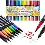 Dual Brush Pens Pinselstifte Set I 25 Filzstifte Dicke & Dünne Seite I Universal Doppel Fineliner mit Farben auf Wasserbasis I Dual Tip Marker für Bullet Journal Handlettering Kalligraphie Manga