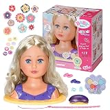 BABY born, Schminkkopf, Sister Styling Head, Frisierkopf mit hochwertigen langen blonden Haaren, Haargummis, Klammern, Bürste, Haarband, Schminke für Puppe und Kind, 825990, Zapf Creation.