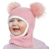 FURTALK Kleinkind Baby SchalMütze warm gefüttert Kinder Strickmütze Pom Pom Wintermütze für Mädchen und Jungen
