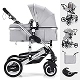 Daliya® Bambimo 3in1 Kinderwagen Kombikinderwagen Riesenset 15-Teilig incl. Babywanne, Buggy, Babyschale mit Fußsack, Alu-Rahmen, Voll-Gummireifen, Wickeltasche, Kindertisch -Elegance Grau