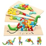 Holzpuzzle für Kleinkinder von 1-3 Jahren, Montessori-Spielzeug für Kinder ab 2 Jahren, lernendes pädagogisches Holzpuzzle-Spielzeug, Geschenk für 1-2-3-jährige Jungen und Mädchen - 4er-Pack