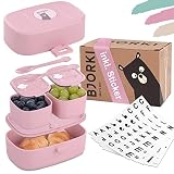BJORKI® Bento Box für Kinder inkl. GRATIS Namensticker - Auslaufsichere Lunchbox mit Fächern - Nachhaltige Brotdose Kinder für Kindergarten & Schule - Die Jausenbox für unterwegs.