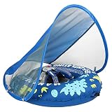 HECCEI Schwimmring Baby, Mambobaby Autom Aufblasbare Baby Schwimmhilfe Schwimmring mit Sonnendach, Kompaktes Faltbares Design Schwimmreifen Perfekter Schwimmtrainer für Kinder von 3 bis 24 Monaten
