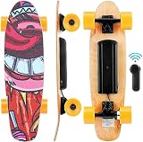 WOOKRAYS Elektrisches Skateboard mit Funkfernbedienung Elektro Skateboard -20km/h Speed 7-lagiges Ahorn-Deck,einstellbare Geschwindigkeit & Bremse,E Skateboard Longboard für Erwachsene & Jugendliche