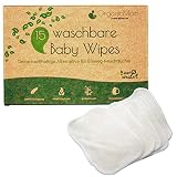 OrganicMom® 15 Waschbare Baby Pflegetücher aus Bambus, inkl. Wäschenetz, kuschelweich, nachhaltige waschbare Feuchttücher, Ersatz für Einweg-Feuchttücher, Baby Waschlappen Bambus, Reinigungstücher