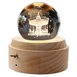 Gkodeami Kristallkugel Spieluhr, 360 ° drehbare hölzerne Spieluhr mit Licht,Schneekugel， Geburtstagsgeschenk, Projektionsfunktion mit Beleuchtung, LED Mond Lampe, Valentinstagsgeschenk, Jubiläum