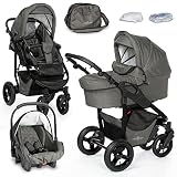 Bergsteiger Kinderwagen Babywagen Capri 3in1 | Kombikinderwagen Komplettset inkl. Zubehör - Babyschale, Buggy-Aufsatz, Sonnenschutz & Wetterfußsack