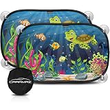CARAMAZ Sonnenschutz Auto Baby mit UV Schutz 48x30cm - 2 Stück mit Saugnäpfen - Sonnenblende Auto Kinder - Auto Fenster Sonnenschutz - Sonnenblende Auto Baby Sonnenschutz Motiv: Turtle