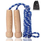 Springseil Erwachsener, Verstellbares Baumwoll Seilspringen mit Natürlichem Holzgriff Speed Jump Rope für Fettverbrennung & springen Übung & Fitness - 300CM / 9.8FT