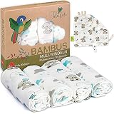 Tabalino Kuschelweiche Bambus Mullwindeln Spucktücher | 80x80cm | 4er-Pack + gratis Schmusetuch |doppelt dicht gewebt| Stoffwindeln Baby Junge & Mädchen Mulltücher Moltontuch 30% Baumwolle