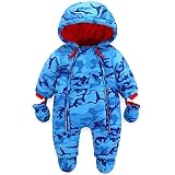 Baby Winter Overall Mit Kapuze Jungen Schneeanzüge mit Handschuhen und Füßlinge Warm Kleidungsset 3-6 Monate