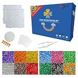 CLIXZI Bügelperlen set 10.000 Perlen in 12 verschiedenen Farben – 5mm große Perlen aus hochwertigem PE-Material – Bügelperlen Set inkl. Steckperlen & Bügelpapier– Ideal für Kinderhandwerk