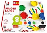 Marabu 0303000000081 - Kids Fingerfarbe Set mit 6 leuchtenden Farben á 100 ml, parabenfrei, vegan, laktosefrei, glutenfrei, geeignet zum Malen in Kindergarten, Schule, Therapie und zu Hause